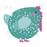 A turquoise and aqua chicken with a speckle pattern
