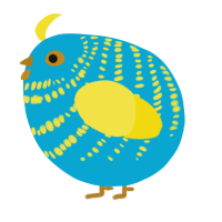 A cerulean and yellow chicken with a bar pattern