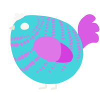 A aqua and orchid chicken with a bar pattern