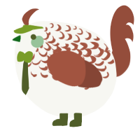 A white and russet chicken with a half-lace pattern