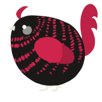 A sable and crimson chicken with a bar pattern