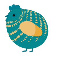 A teal and honey chicken with a bar pattern