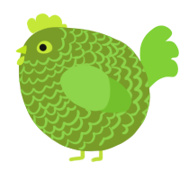 A chartreuse and grass chicken with a lace pattern
