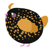A black and orange chicken with a speckle pattern