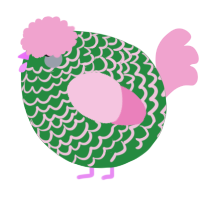 A viridian and pink chicken with a lace pattern