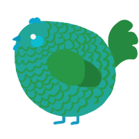 A turquoise and viridian chicken with a lace pattern