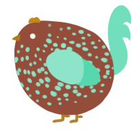 A russet and mint chicken with a speckle pattern