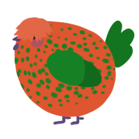 A vermilion and leaf chicken with a speckle pattern