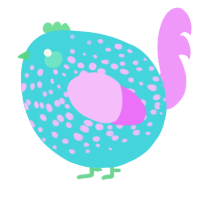 A aqua and lavender chicken with a speckle pattern