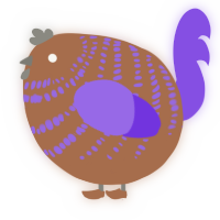 A brown and blurple chicken with a bar pattern