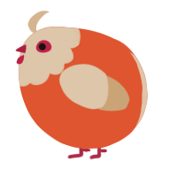 A vermilion and beige chicken with a head pattern