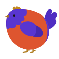 A vermilion and indigo chicken with a head pattern