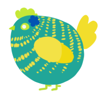 A turquoise and yellow chicken with a bar pattern