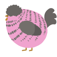 A pink and grey chicken with a bar pattern