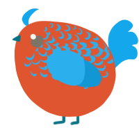 A vermilion and sky chicken with a half-lace pattern