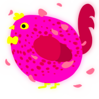 A fuchsia and maroon chicken with a speckle pattern