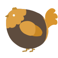 A bark and orange chicken with a head pattern