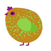 A ochre and grass chicken with a speckle pattern