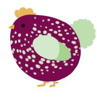 A wine and gluppy chicken with a speckle pattern