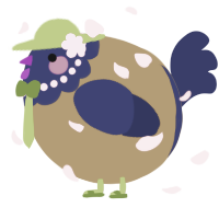 A gold and navy chicken with a head pattern