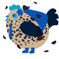 A beige and tumblr chicken with a speckle pattern