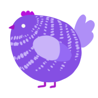 A blurple and lilac chicken with a bar pattern