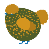 A olive and ochre chicken with a speckle pattern