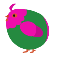 A viridian and fuchsia chicken with a head pattern