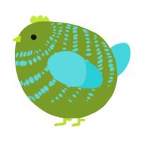 A chartreuse and aqua chicken with a bar pattern