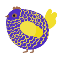 A indigo and yellow chicken with a lace pattern