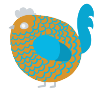 A orange and cerulean chicken with a lace pattern