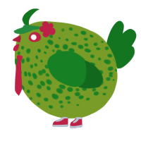 A chartreuse and leaf chicken with a speckle pattern