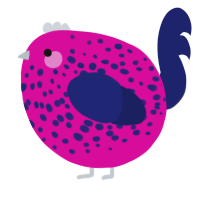 A fuchsia and navy chicken with a speckle pattern