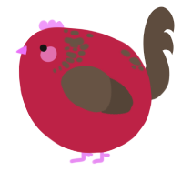 A crimson and bark chicken with a neck-speckle pattern