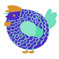 A indigo and mint chicken with a lace pattern