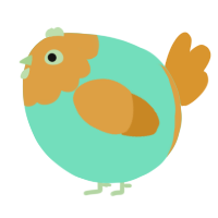 A mint and orange chicken with a head pattern