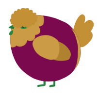 A wine and gold chicken with a head pattern