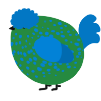 A viridian and sapphire chicken with a speckle pattern