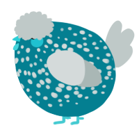 A sea and silver chicken with a speckle pattern
