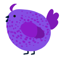 A blurple and violet chicken with a speckle pattern