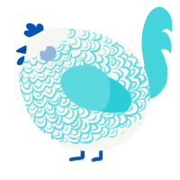 A white and aqua chicken with a double-lace pattern