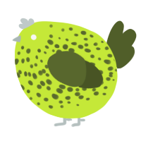 A lime and olive chicken with a speckle pattern