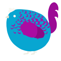 A cerulean and plum chicken with a half-lace pattern