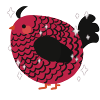 A crimson and black chicken with a lace pattern