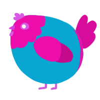 A cerulean and fuchsia chicken with a head pattern