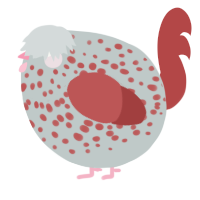 A silver and red chicken with a speckle pattern