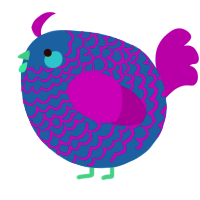 A ultramarine and violet chicken with a lace pattern