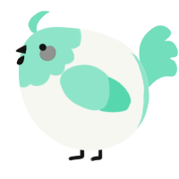 A white and mint chicken with a head pattern