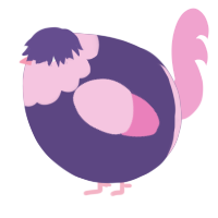 A overcast and pink chicken with a head pattern