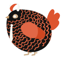 A black and vermilion chicken with a lace pattern
